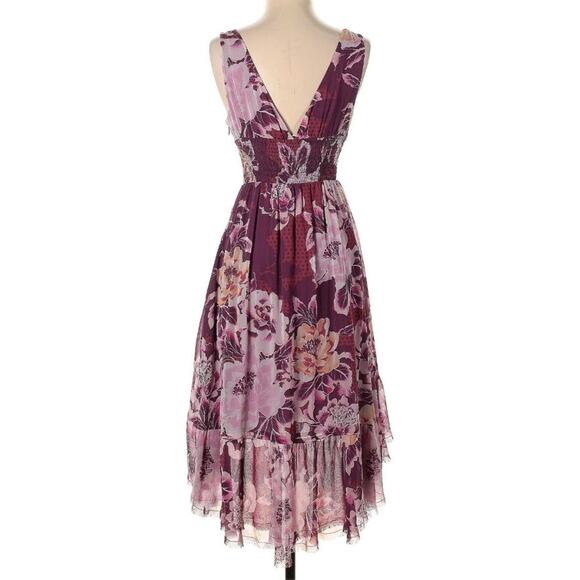 Free People Floral High Low Size 10 Pink Purple Dress - Picture 3 of 7
